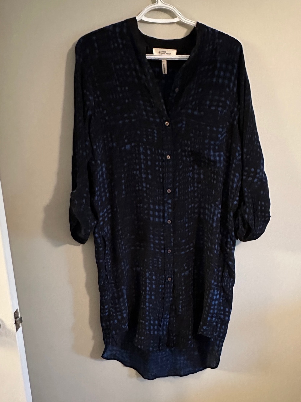 Isabel Marant Navy and light  blue Patterned, 100 % Silk Button-Up Tunic dress